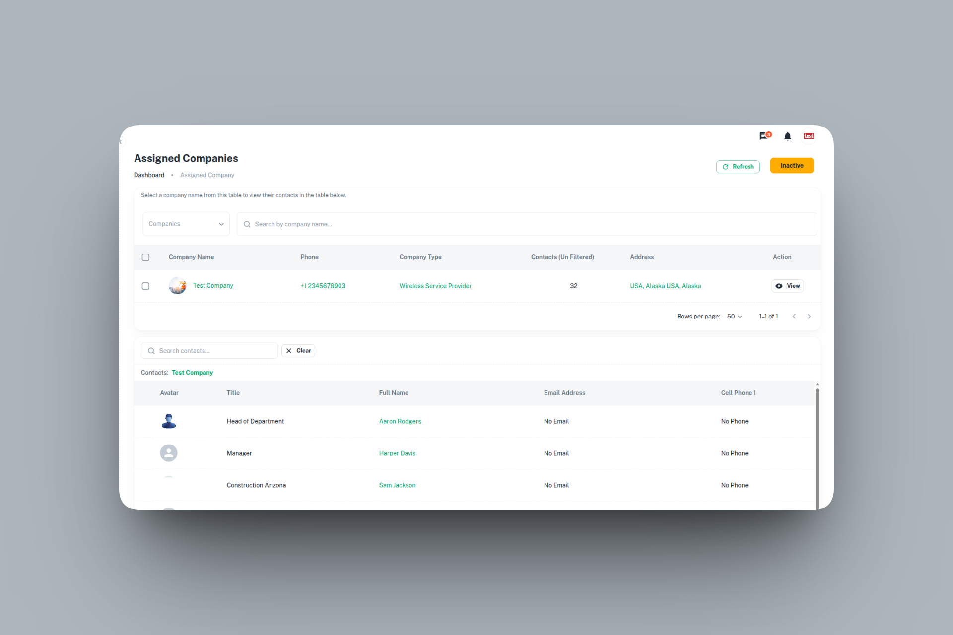 CCMS (Client Contact Management System) interface detail 1