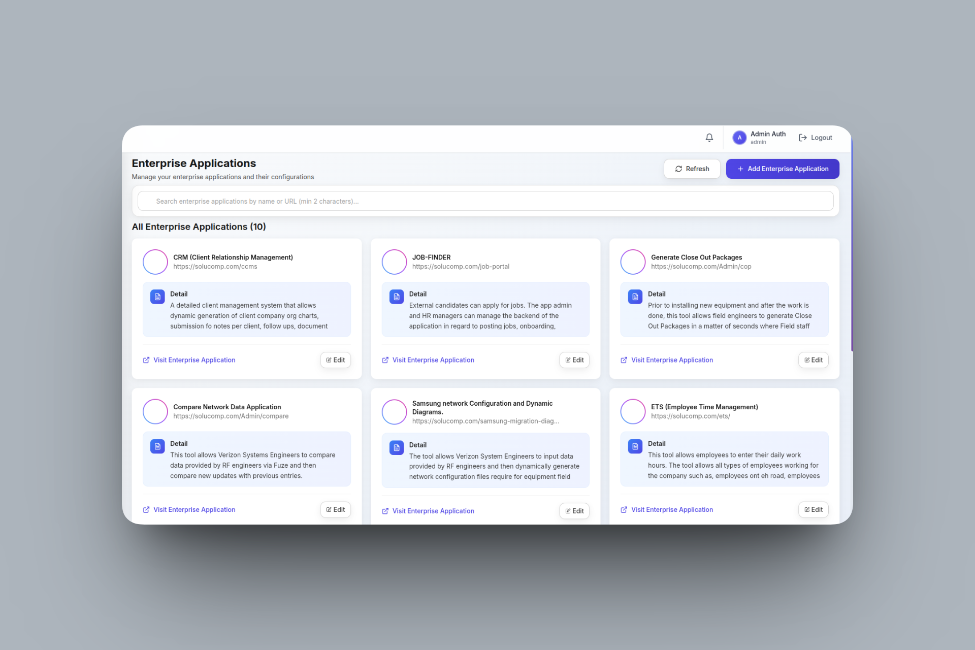 Enterprise Unified SSO — interface overview
