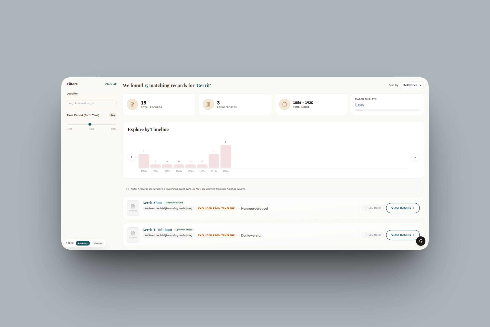 Genealogy SaaS Platform interface detail 2