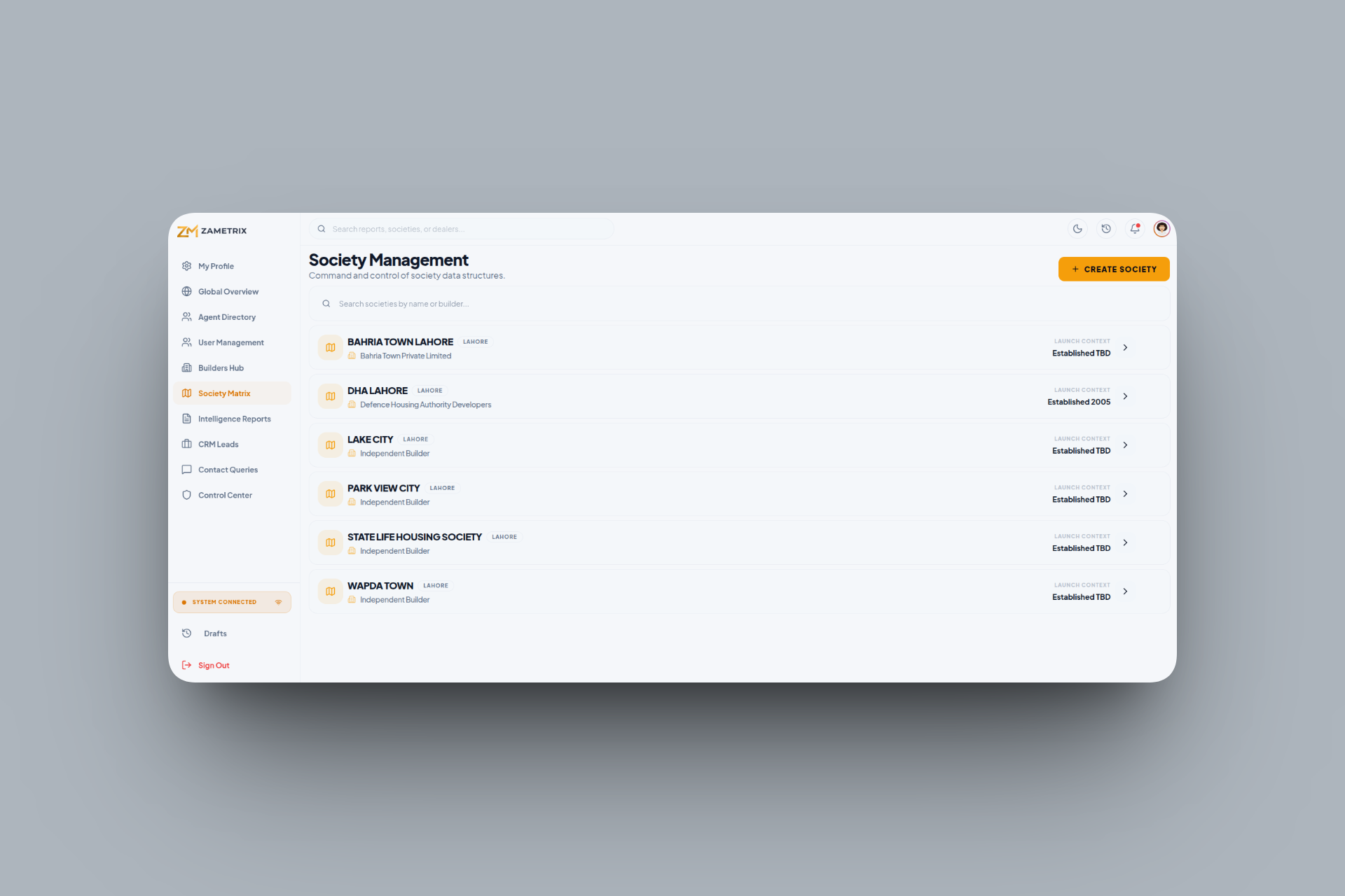 Zametrix — Real Estate Intelligence interface detail 2