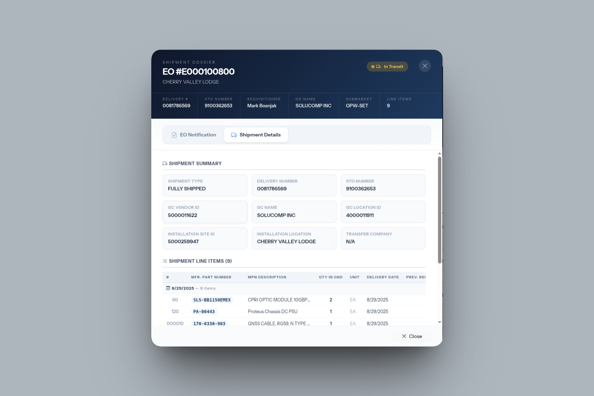 Shipment Tracker & IMS interface detail 4