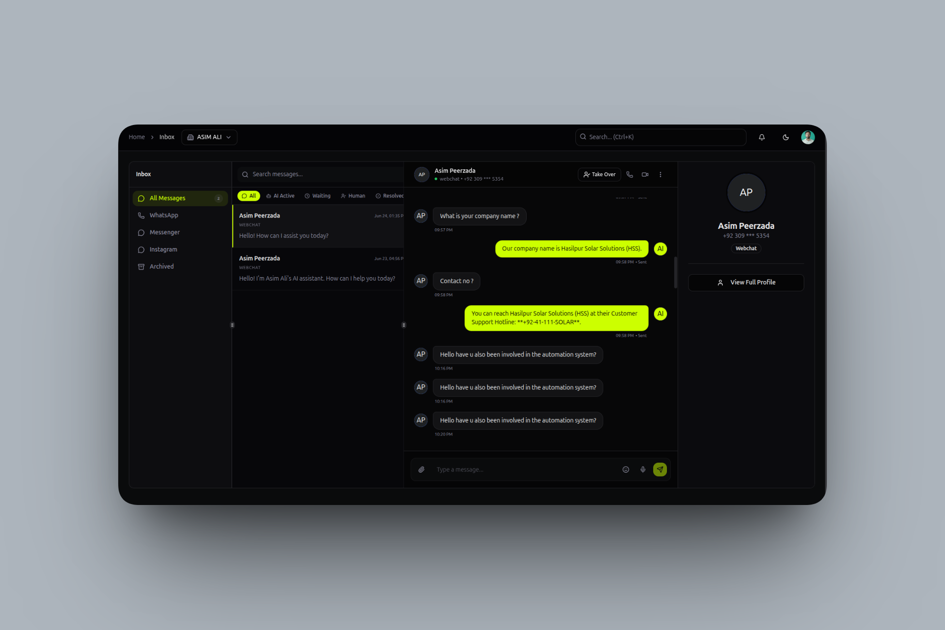 AI Assistant Platform interface detail 3