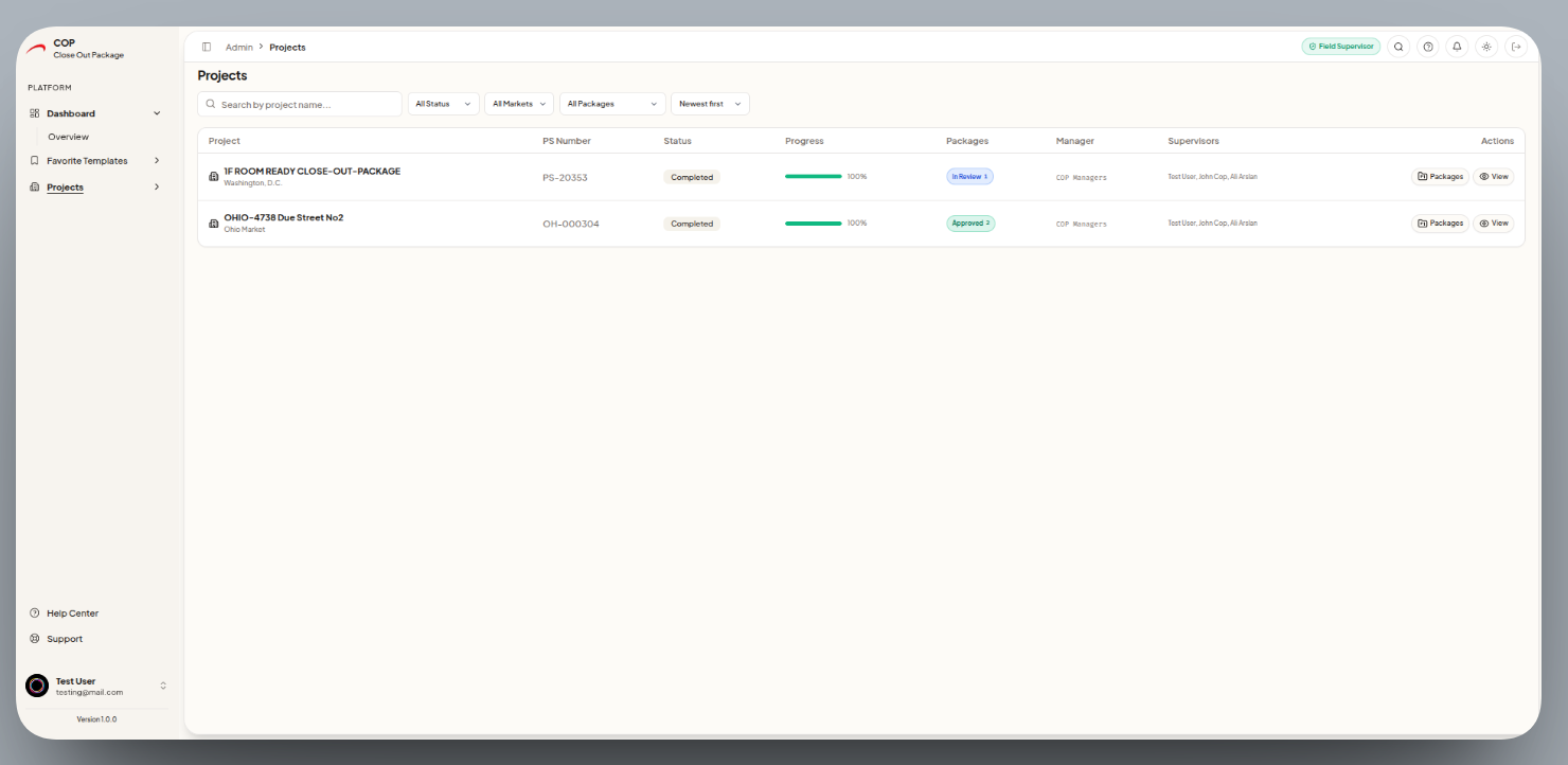 Close-Out Package (COP) System interface detail 2