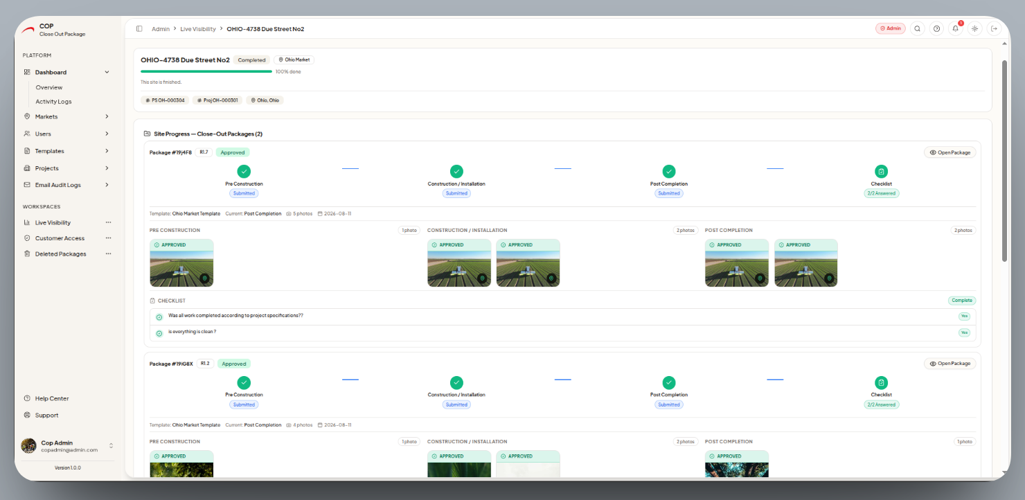 Close-Out Package (COP) System — interface overview