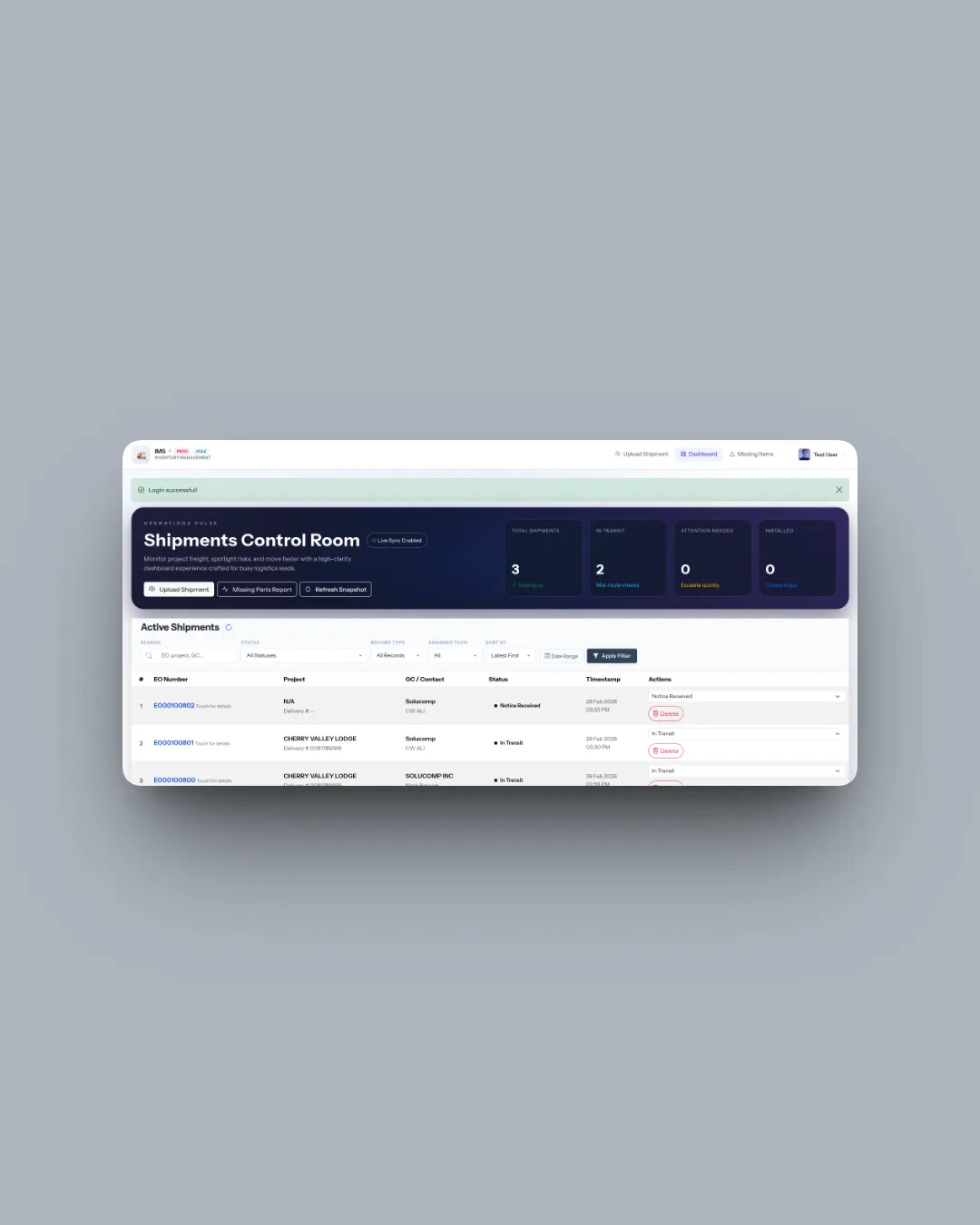 Shipment Tracker & IMS